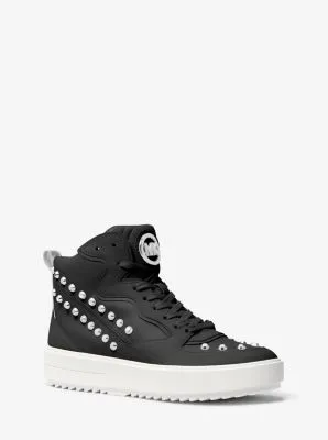 Emmett Studded Stripe Leather High-Top Sneaker