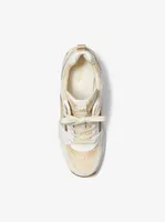 Georgie Metallic Empire Logo Jacquard and Leather Trainer