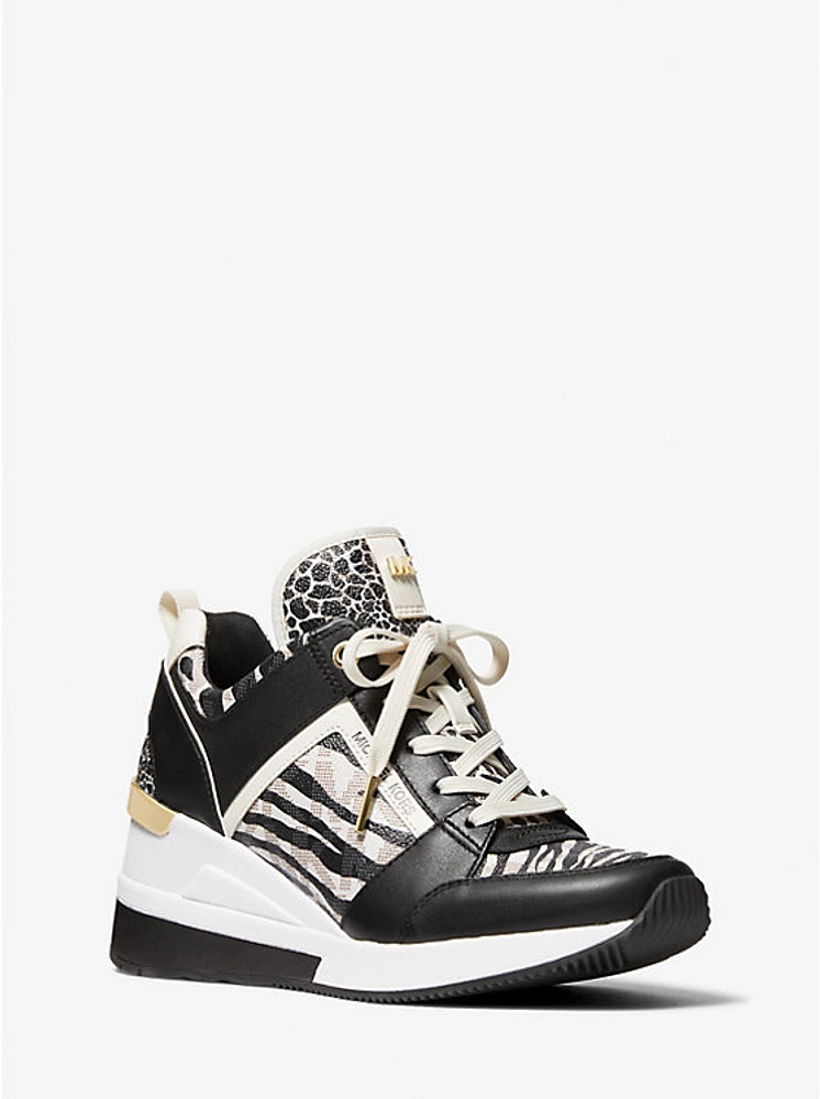 Georgie Animal Print Logo and Leather Trainer