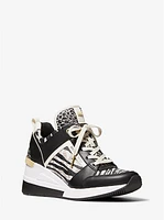 Georgie Animal Print Logo and Leather Trainer