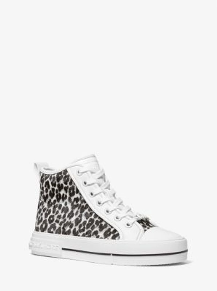 Evy Leopard Print Calf Hair High-Top Sneaker