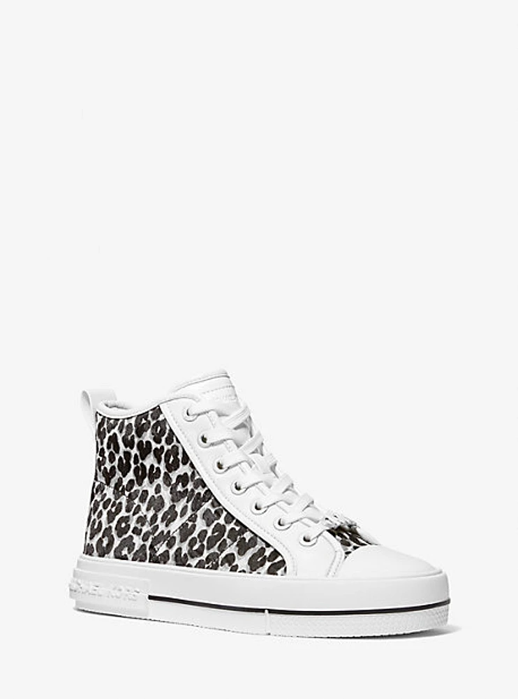 Evy Leopard Print Calf Hair High-Top Sneaker