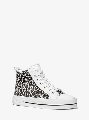 Evy Leopard Print Calf Hair High-Top Sneaker