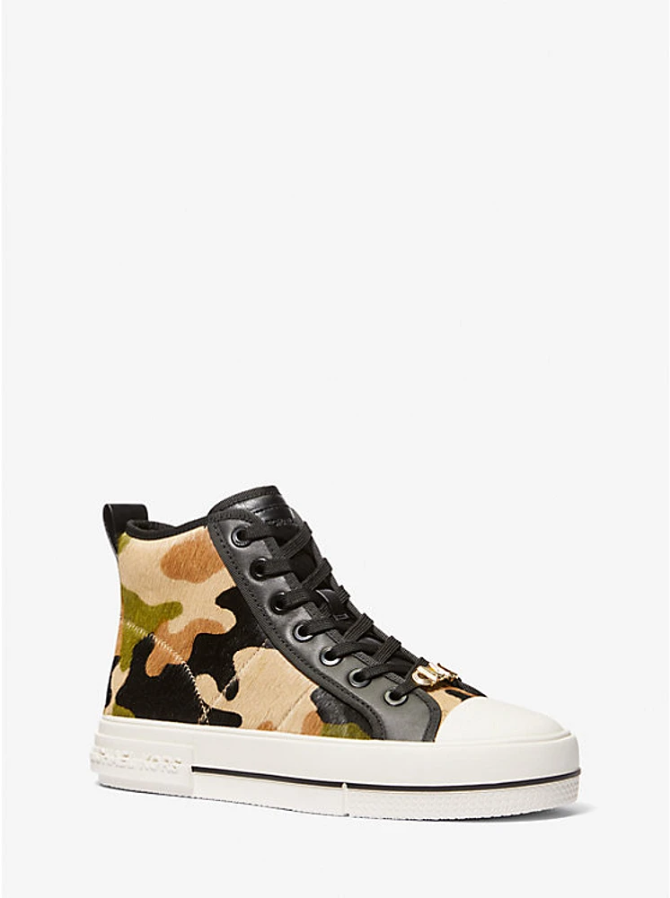 Evy Camouflage Print Calf Hair High-Top Sneaker