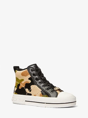 Evy Camouflage Print Calf Hair High-Top Sneaker