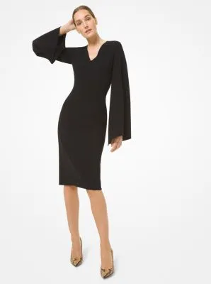 Double Face Stretch Wool Crepe Sheath Dress