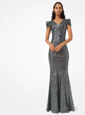 Sequined Mesh Trumpet Gown