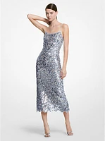 Hand-Embroidered Floral Paillette Lace Sheath Dress