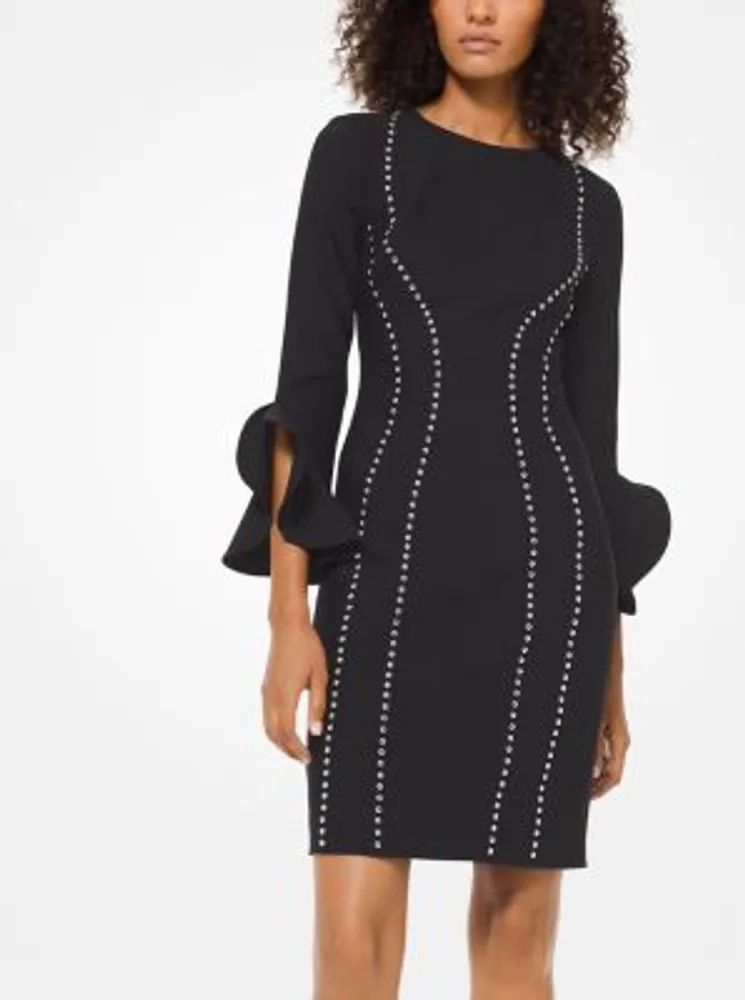 Studded Stretch-Pebble Crepe Dress