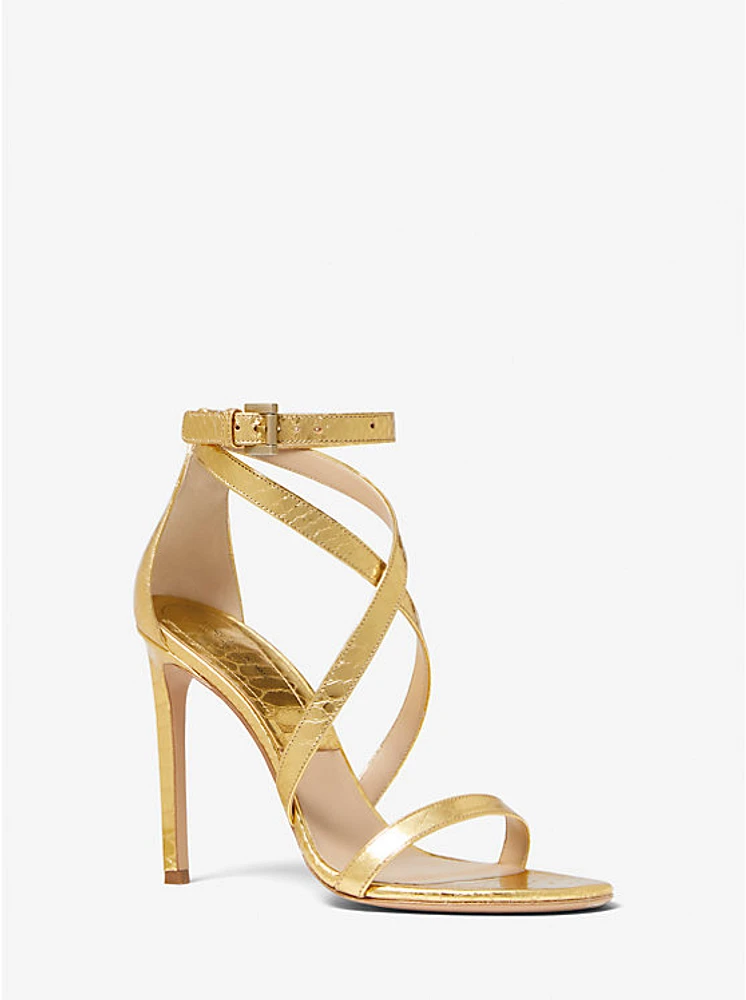 Ingrid Metallic Python Embossed Leather Sandal