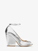 Julianne Metallic Python-Embossed Leather Peep-Toe Pump