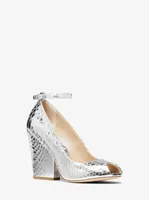 Julianne Metallic Python-Embossed Leather Peep-Toe Pump