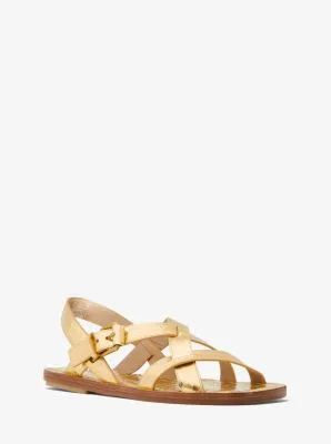 Perrine Metallic Python Embossed Leather Sandal