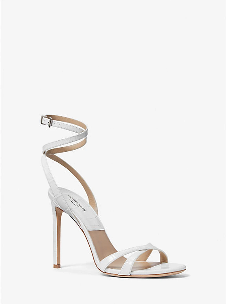 Chrissy Crocodile Embossed Leather Sandal