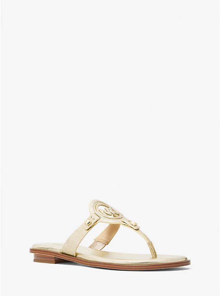 Aubrey Cutout Metallic Leather T-Strap Sandal