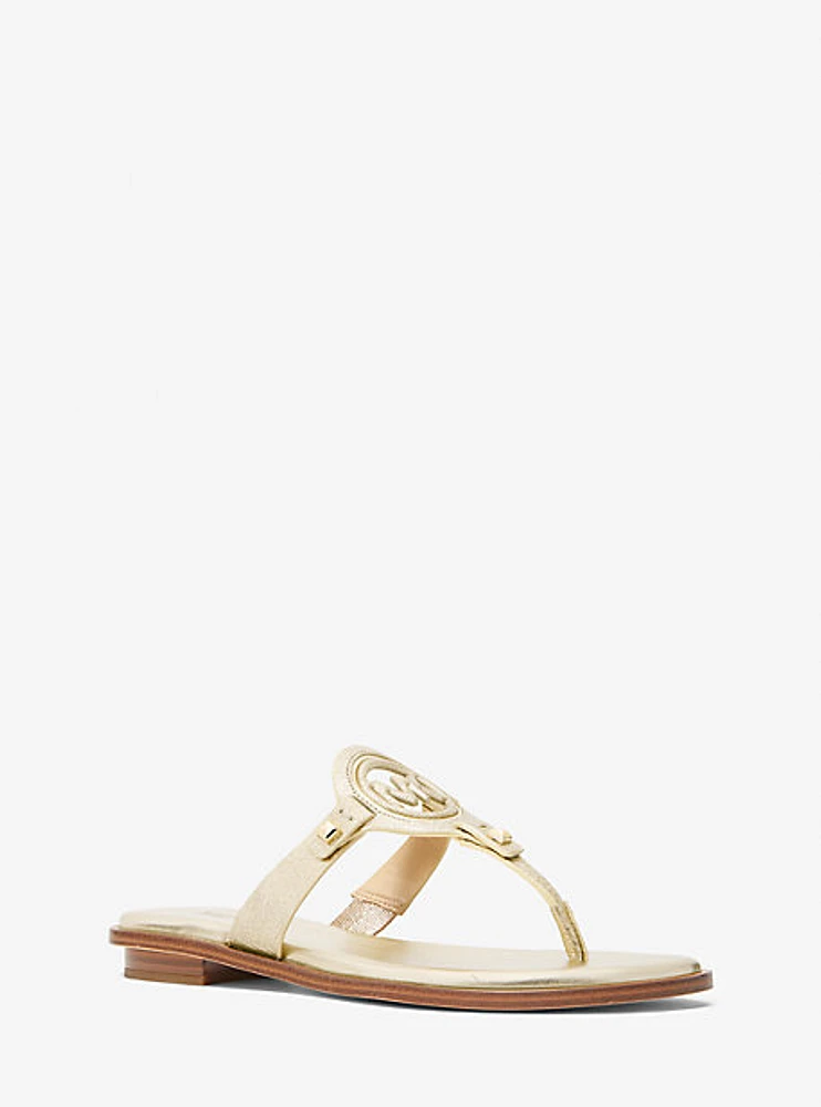 Aubrey Cutout Metallic Leather T-Strap Sandal