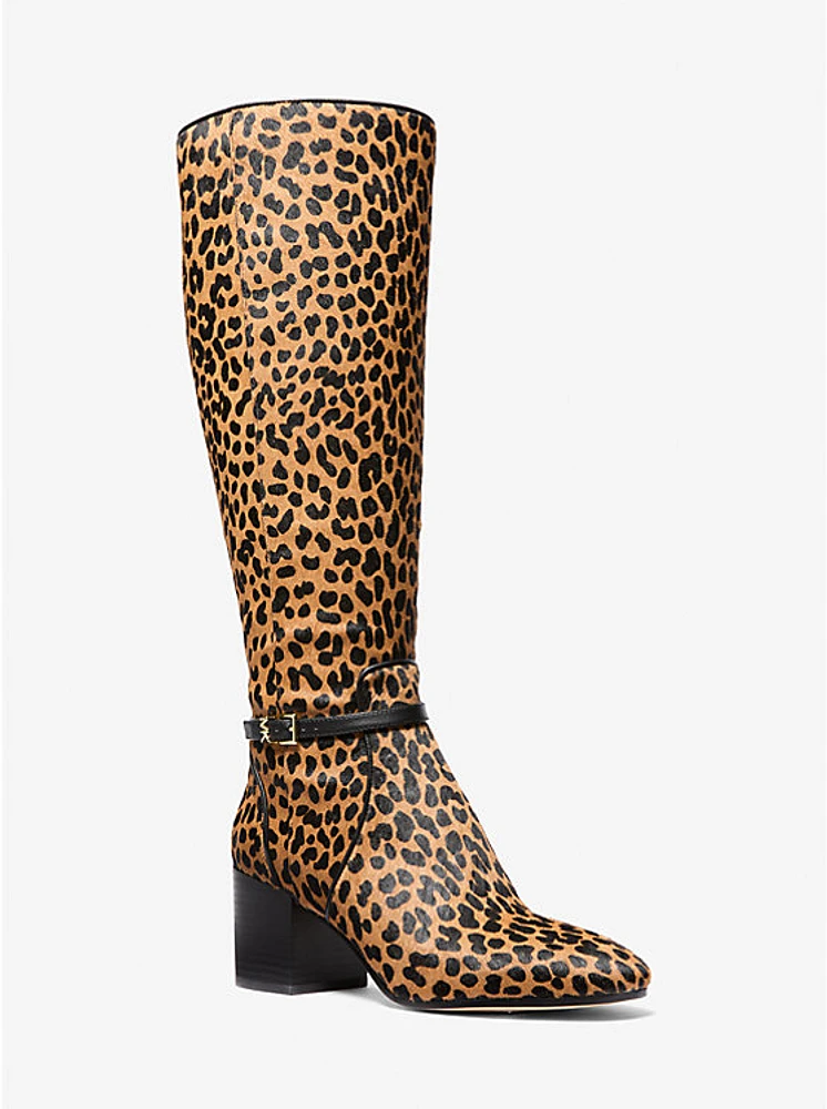 Ella Leopard Print Calf Hair Block Heel Boot