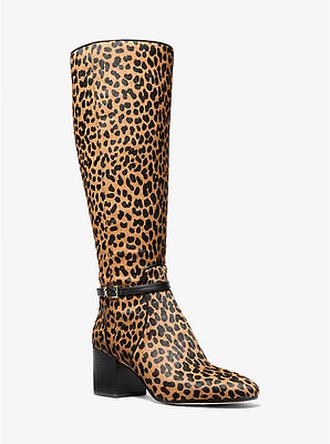 Ella Leopard Print Calf Hair Block Heel Boot