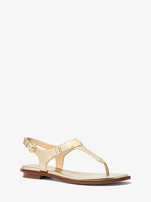 Metallic Logo Plate T-Strap Sandal