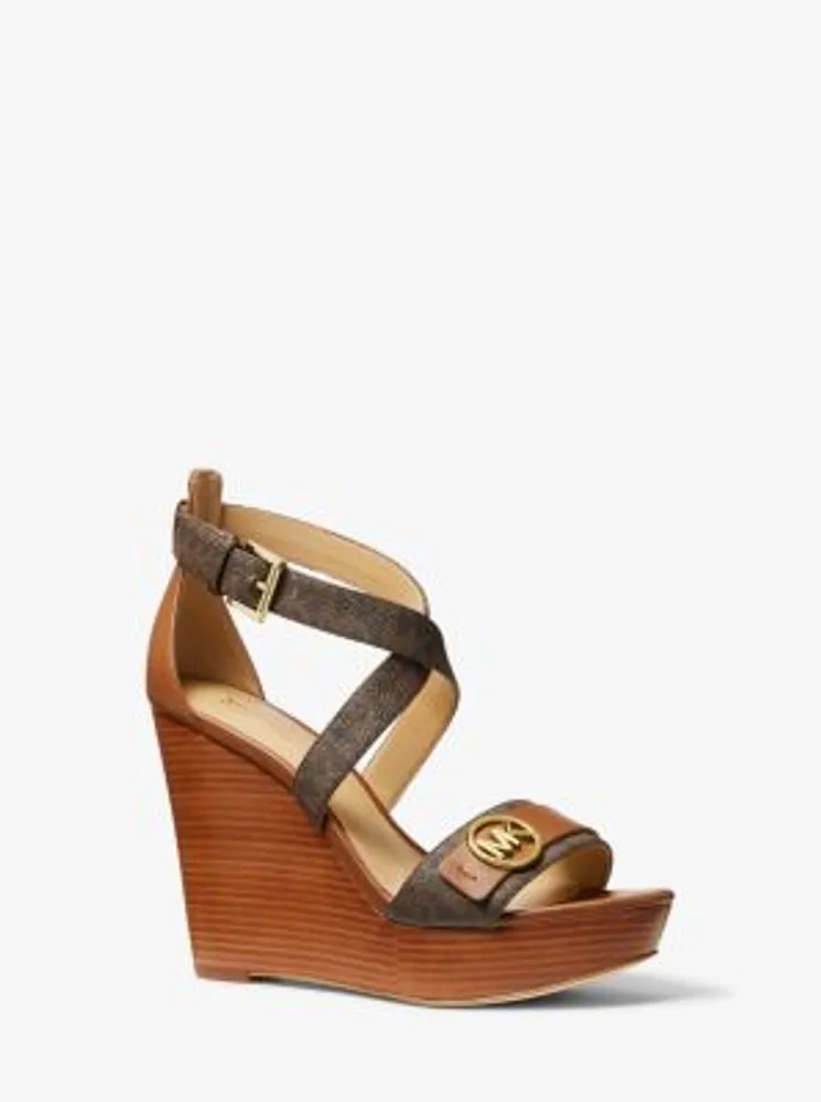 Carmen Logo and Faux Leather Wedge Sandal