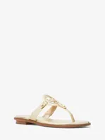 Aubrey Cutout Metallic Leather T-Strap Sandal