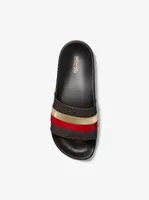 Brandy Metallic Striped Logo Slide Sandal