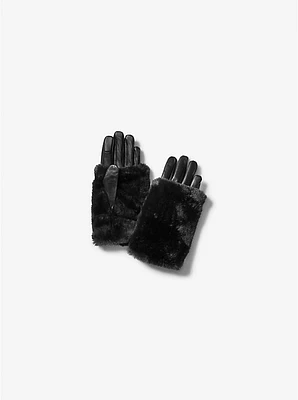 2-in-1 Leather and Faux Fur Gloves