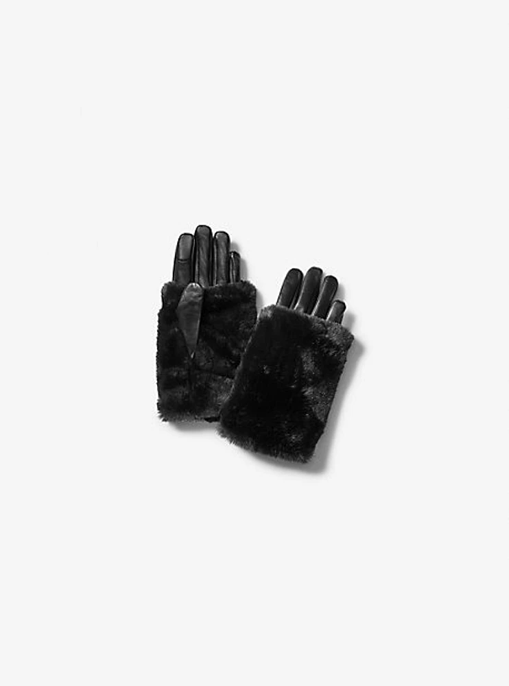 2-in-1 Leather and Faux Fur Gloves