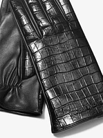 Crocodile Embossed Leather Gloves