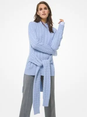 Cable Cashmere Tie-Waist Sweater