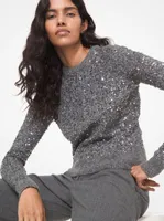 Sequined Tweed Crewneck Sweater