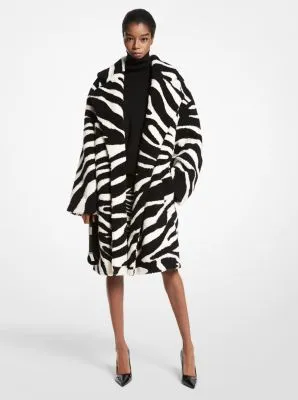 Zebra Intarsia Shearling Coat