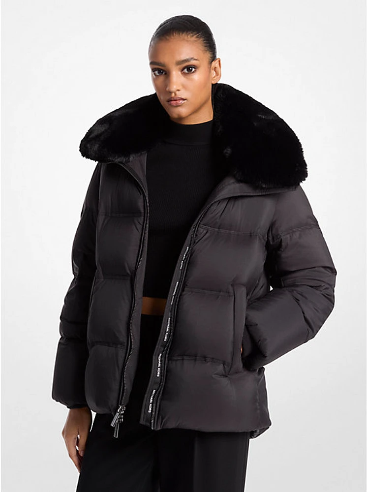 Quilted Puffer Jacket With Faux Fur Collar