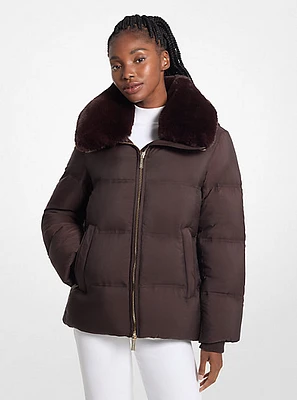 Quilted Puffer Jacket With Faux Fur Collar