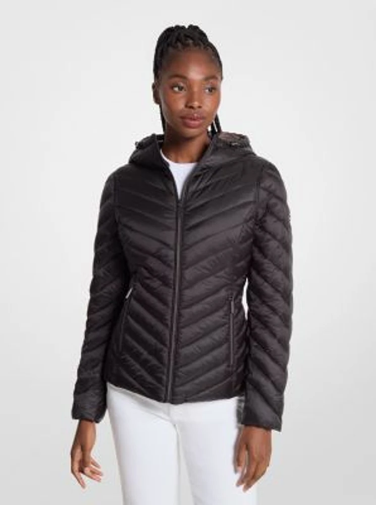 Chevron Logo Print Quilted Nylon Reversible Jacket