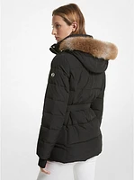 Faux Fur Trim Quilted Belted Puffer Jacket