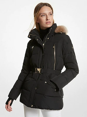 Faux Fur Trim Quilted Belted Puffer Jacket