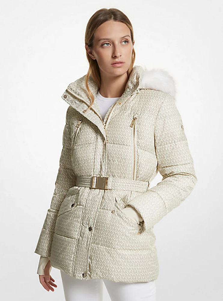 Faux Fur Trim Quilted Belted Puffer Jacket