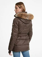 Faux Fur Trim Quilted Belted Puffer Jacket