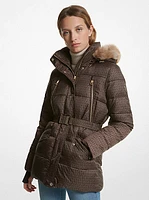 Faux Fur Trim Quilted Belted Puffer Jacket