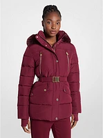 Faux Fur Trim Quilted Belted Puffer Jacket