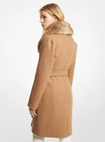 Faux Fur-Collar Wool Blend Coat