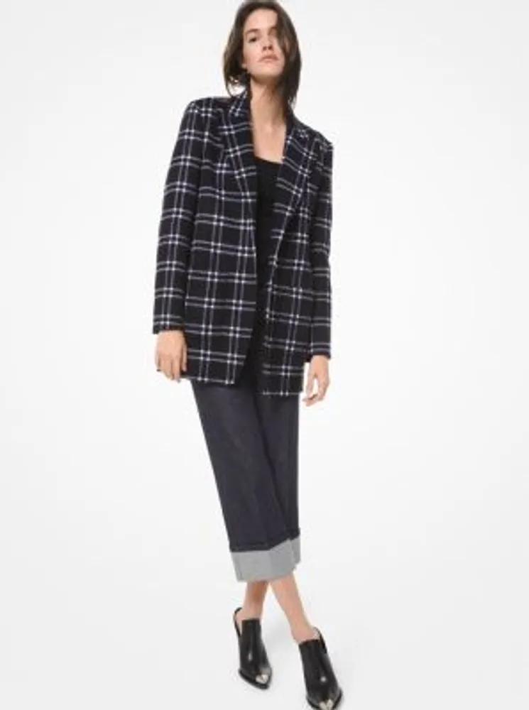 Windowpane Double Face Wool Melton Blazer