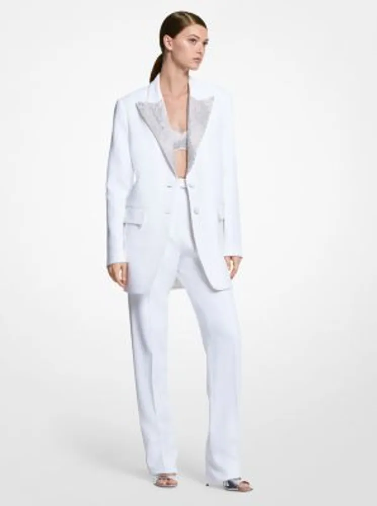 Hand-Embroidered Crystal Double Crepe Sablé Blazer