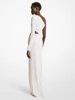 Crystal Embroidered Stretch Jersey Asymmetric Gown
