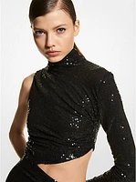 Hand-Embroidered Sequin Stretch Jersey Asymmetric Dress