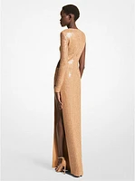 Hand-Embroidered Stretch Cady One-Sleeve Gown
