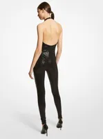 Hand-Embroidered Sequin Stretch Matte Jersey Catsuit