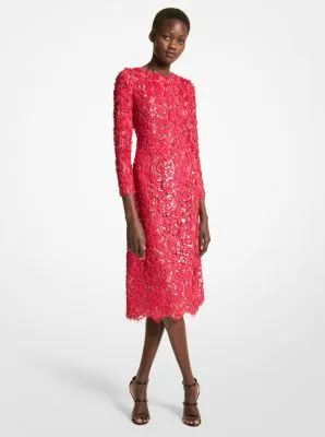Hand-Embroidered Paillette Floral Lace Dress
