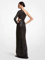 Paillette Embroidered Stretch Jersey Asymmetric Gown